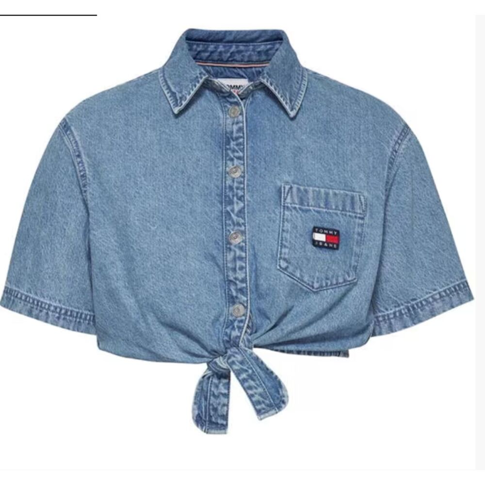 Tommy Jeans NWT Short Sleeve TJW CROP KNOT DENIM SHIRT